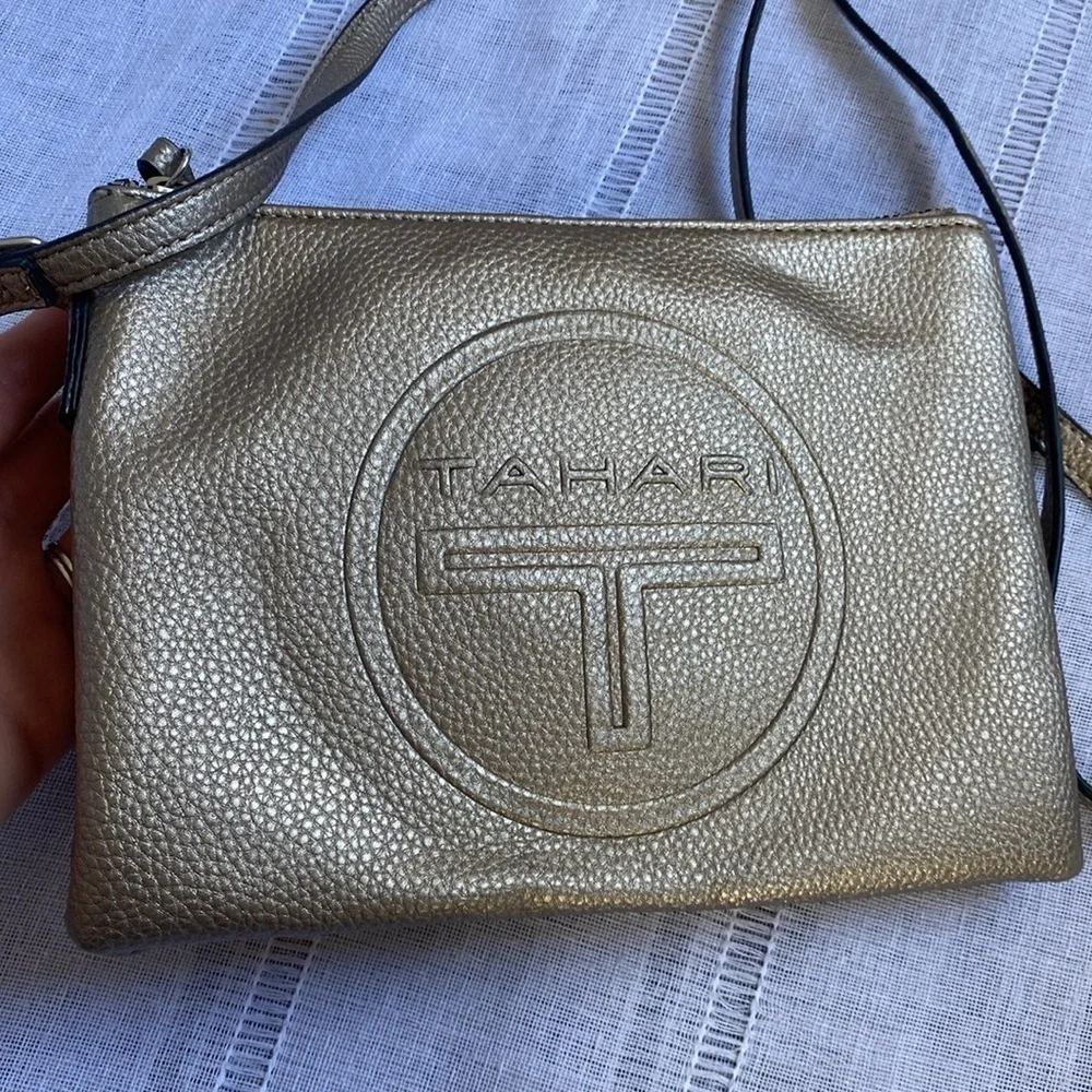 Tahari NWOT metallic gold crossbody bag.
